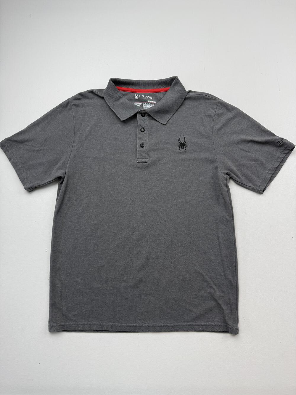 Spyder Polo Shirt Mens Medium Gray Solid Spider Logo Casual Knit Performance